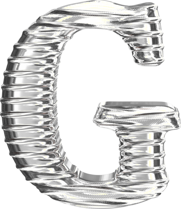 Fluted silver letter g