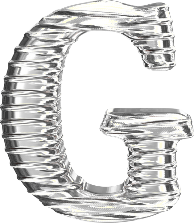 Fluted silver letter g